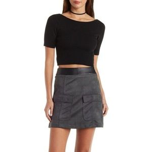 Charlotte Russe Ribbed Quarter-Sleeve Crop Top S